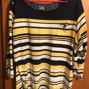 Basic Edition 3/4 sleeve yellow/navy stripe Blouse